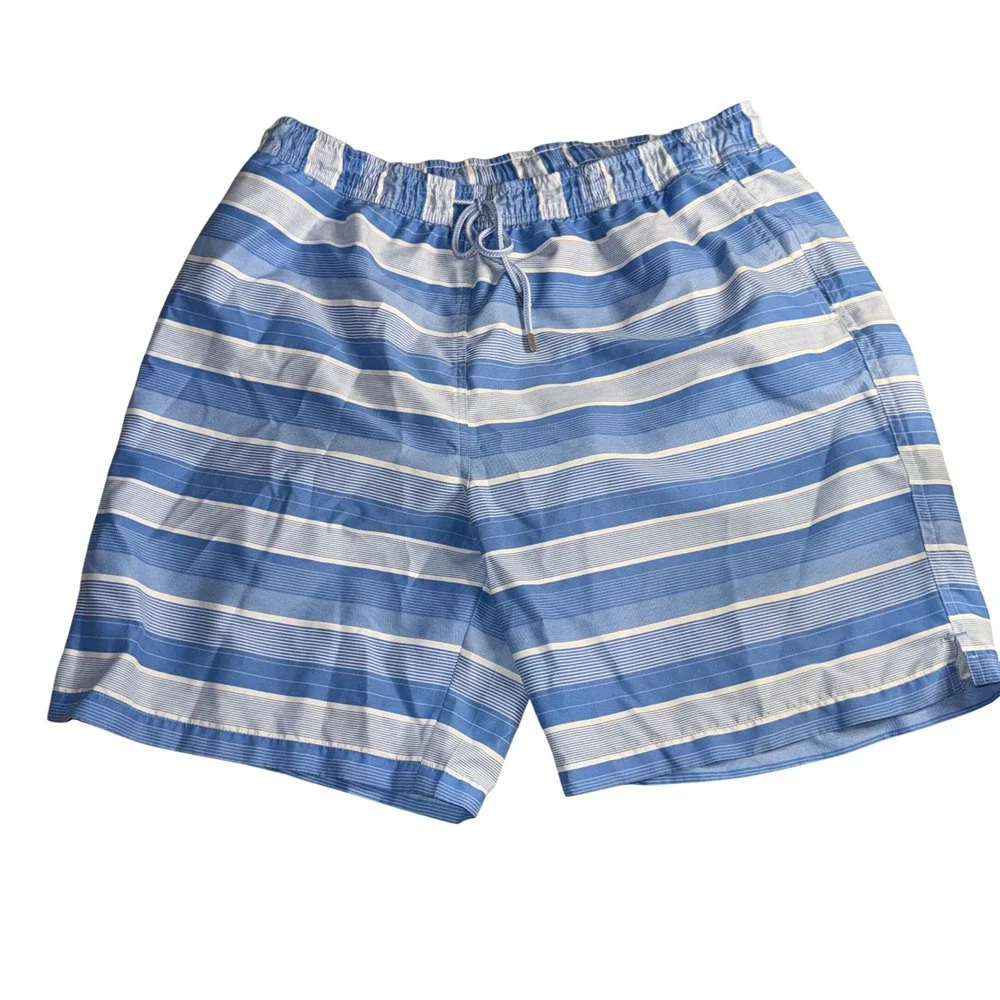 Peter Millar Swim Trunks XL Blue White Striped Mesh Lined Board Shorts